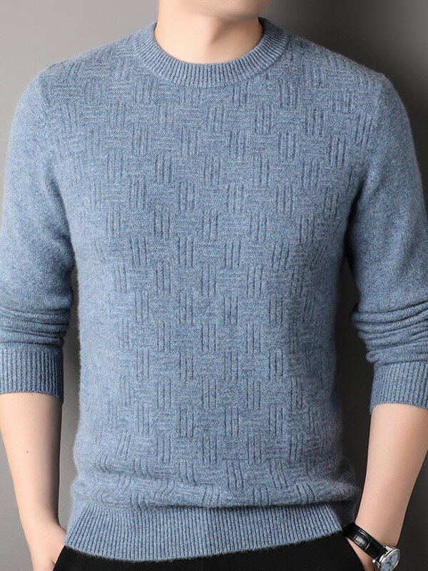 (image for) Blue Haze Classic Textured Crew Neck Cashmere Sweater for Men