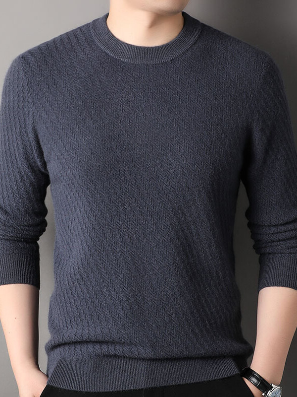 (image for) Men's Classic Herringbone Knit Premium Cashmere Crewneck Sweater