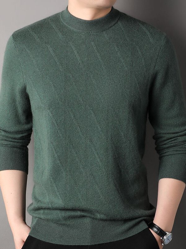 (image for) Men's Elegant Diagonal Texture Mock Neck Cashmere Sweater