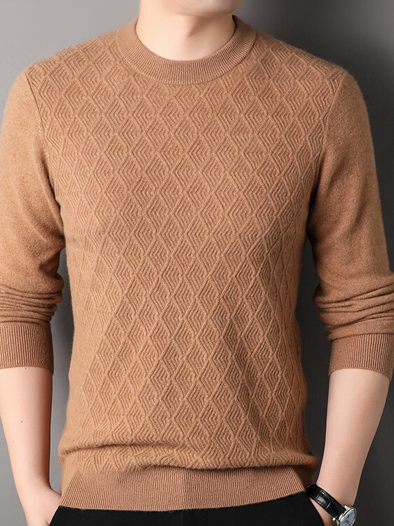 (image for) Luxurious Diamond Knit Crew Neck Cashmere Sweater for Men